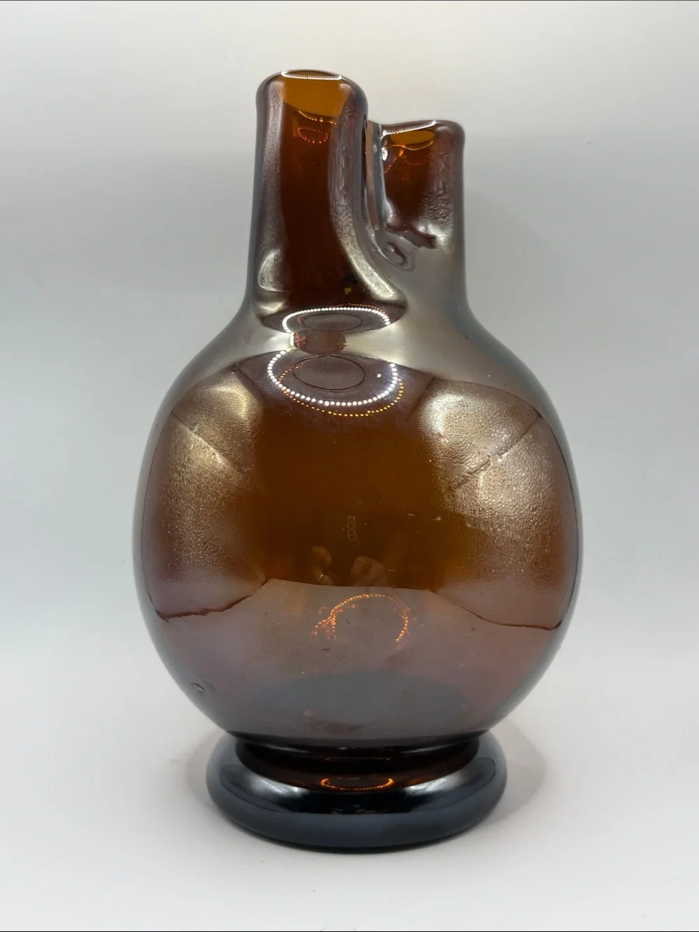 1974 Lukian Quebec Mid Century Modern Art Glass Pinched Mouth Bulbous Vase